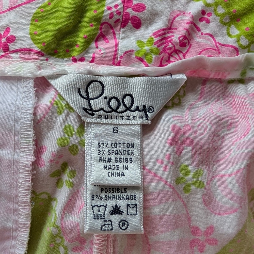 Lilly Pulitzer Pink Green Tiger Paisley Cropped Cards Pants Sz 6 Stretch Cotton - Picture 5 of 6